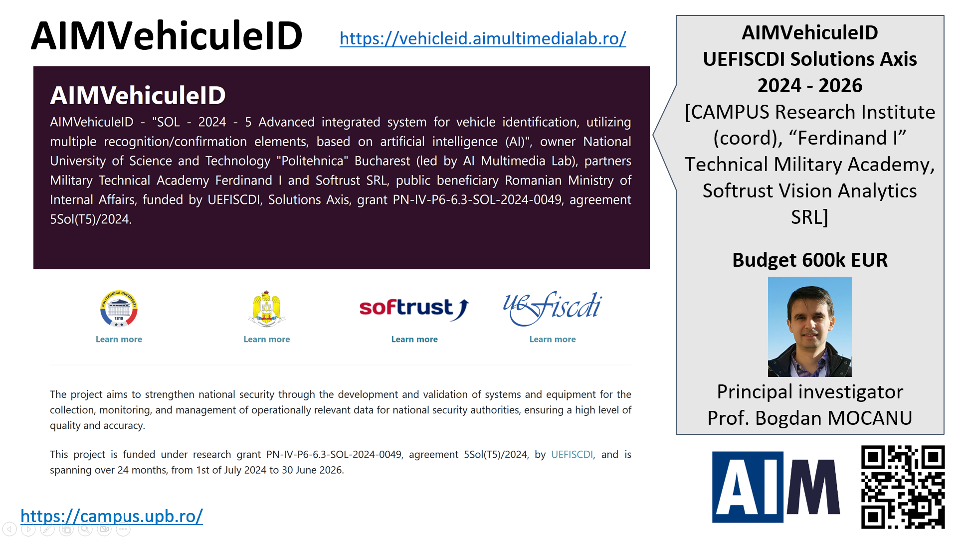 Advanced integrated system for vehicle identification, utilizing multiple recognition/confirmation elements, based on artificial intelligence (AIMVehiculeID)
