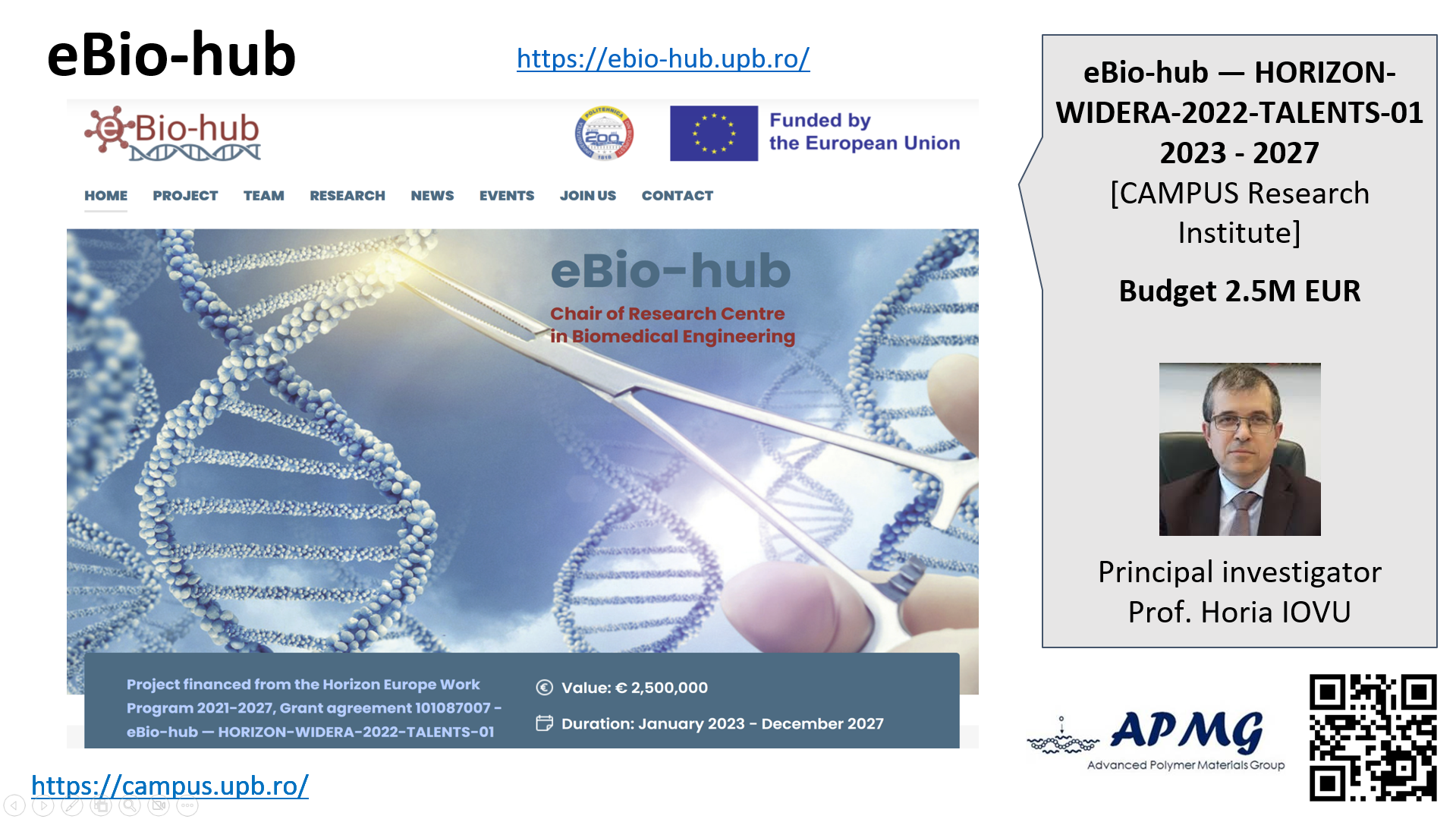 eBio-hub: Chair of Research Centre in Biomedical Engineering